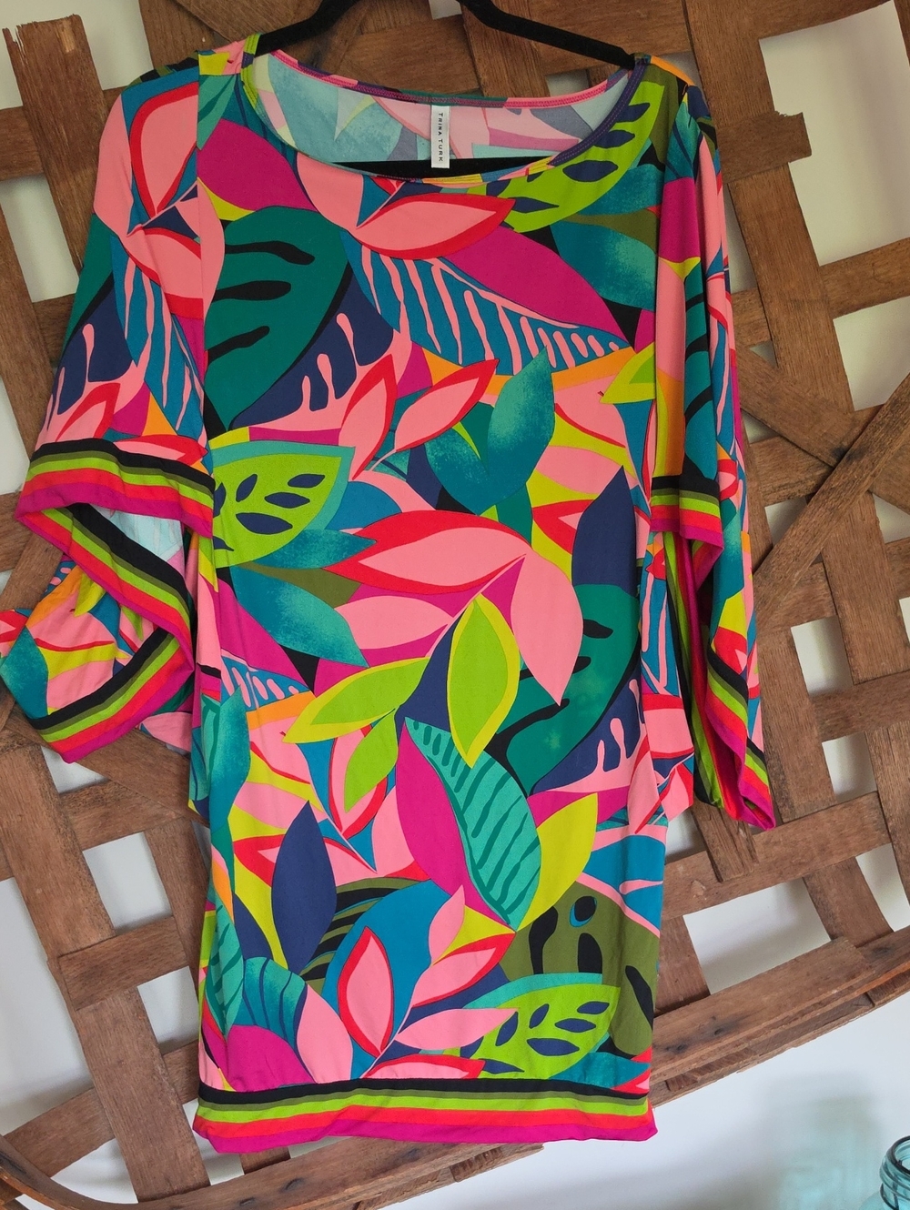 Trina Turk Tropical Leaf Mini Dress in Pink, Green & Blue